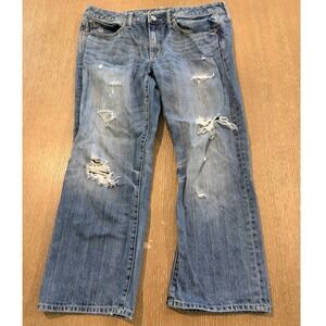 American Eagle Boy Fit Women's Size 12 Distressed Medium Wash Bootcut Jeans Y2K